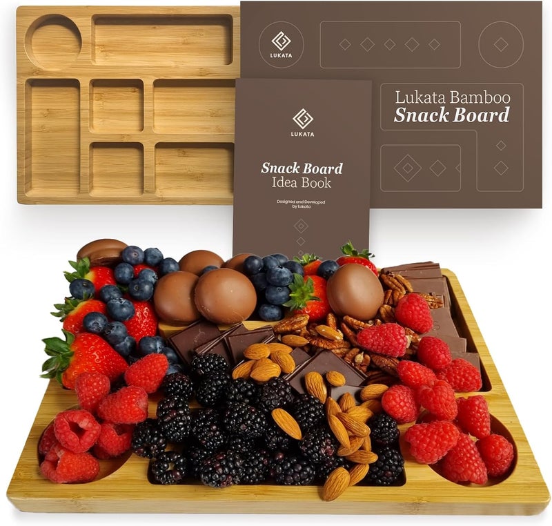 Lukata Grazing Board - Small Charcuterie Board for Snacks Cheese & Appetizers - Durable Bamboo Serving Platter for 2-3 People Parties Guests Picnics - 12.6''x 8.7''x 0.8'' - Image 1